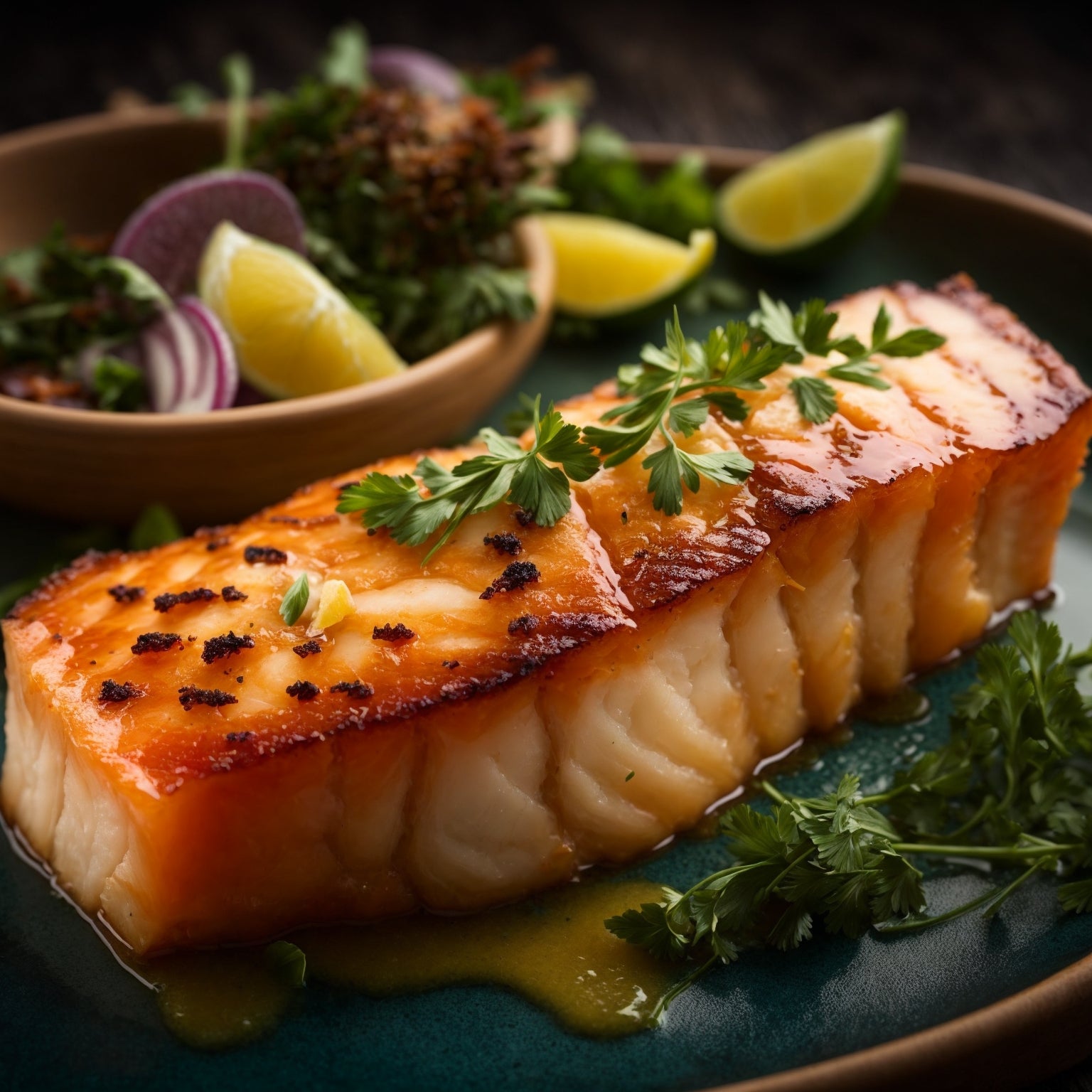 Exquisite Chilean Sea Bass dish elegantly plated, highlighting its flaky texture and rich flavor, embodying gourmet cooking excellence